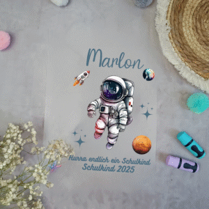 Bügelbild Astronaut Weltall  für Schultüte mit Namen