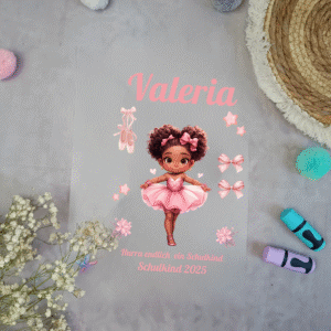 Bügelbild für Schultüte Ballerina Rosa mit Namen / Datum A4