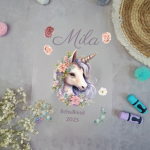 Bügelbild Einhorn für Schultüte mit Namen A4