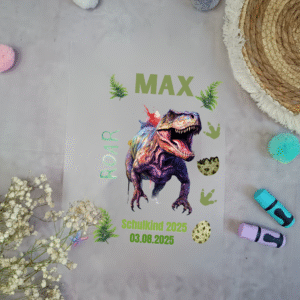 Bügelbild T Rex für Schultüte mit Namen A4