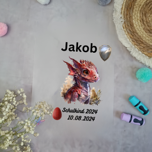 Bügelbild Drache rot für Schultüte mit Namen A4