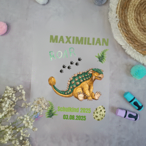 Bügelbild Ankylosaurus Dino für Schultüte mit Namen / Datum A4