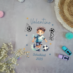 Bügelbild Fussballer Braune Haare für Schultüte mit Namen A4