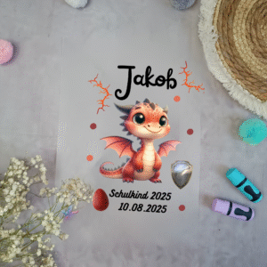 Bügelbild Baby Drache rot für Schultüte mit Namen A4