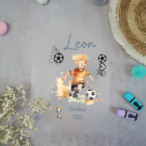 Bügelbild Fussballer Blond für Schultüte mit Namen / Datum A4