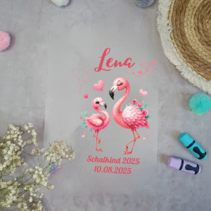 Bügelbild für schultüte Flamingo Liebe mit Namen / Datum A4