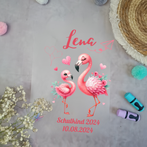 Bügelbild für schultüte Flamingo Liebe mit Namen / Datum A4