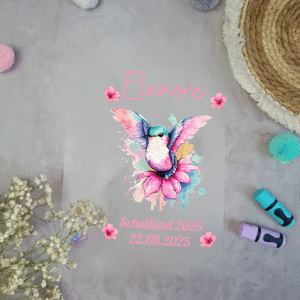 Bügelbild für Schultüte Kolibri süß Aquarell mit Namen A4