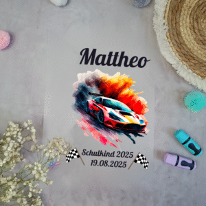 Bügelbild für Schultüte Rennauto mit Namen A4