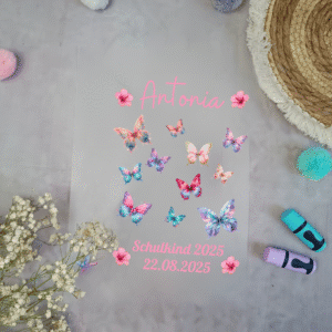Bügelbild für Schultüte Schmetterlings Schwarm mit Namen A4