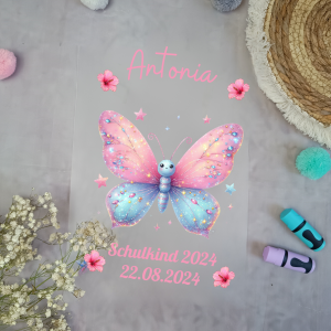 Bügelbild für Schultüte Schmetterling mit Namen A4