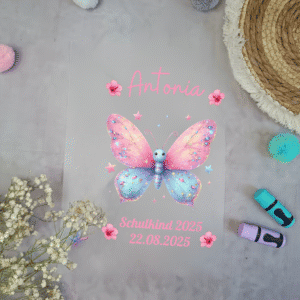 Bügelbild für Schultüte Schmetterling Rosa mit Namen A4