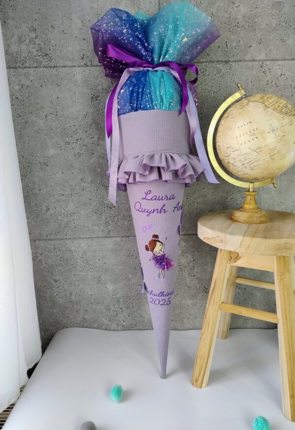 Schultüte aus Musselin Ballerina mit Tüll und 3d Schmetterlingen