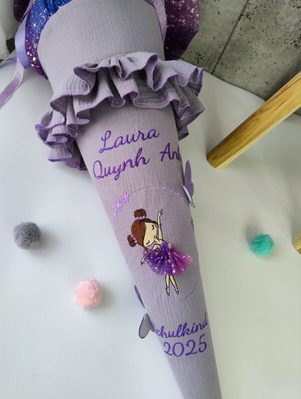 Schultüte aus Musselin Ballerina mit Tüll und 3d Schmetterlingen – Bild 6