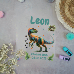 Bügelbild velociraptor Dino für Schultüte mit Namen / Datum A4
