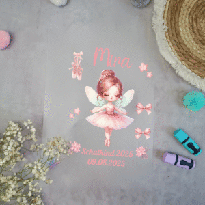 Bügelbild für Schultüte Ballerina Fee Rosa mit Namen / Datum A4
