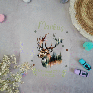 Bügelbild für Schultüte Hirsch Aquarell mit Namen / Datum A4