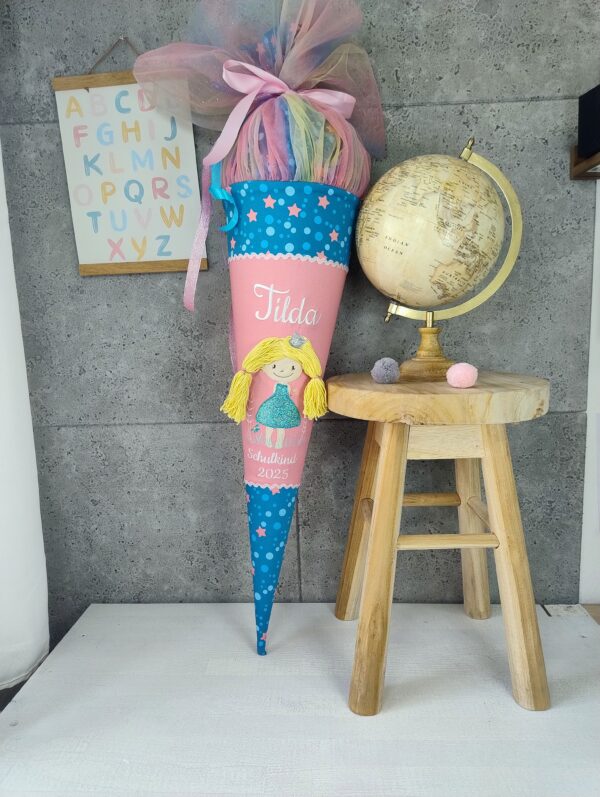 Schultüte zum Mermaid Lola mit Prinzessin 3D Haaren und Namen