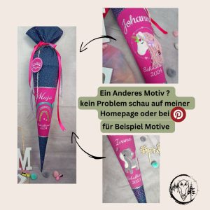 Schultüte zum Glitter Heart mit Regenbogentüll / Einhorn und Name