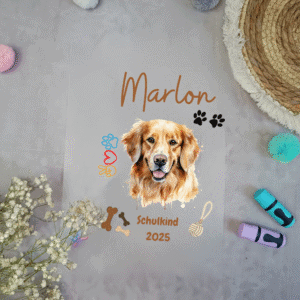 Bügelbild für Schultüte Hund Goldenriever mit Namen / Datum A4