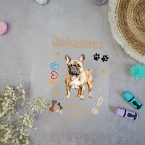 Bügelbild für Schultüte Hund Bulldogge mit Namen / Datum A4