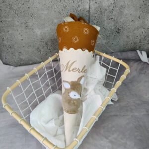 Kita Tüte Reh Stoff Geschwistertüte Boho klein mit Stickerei- Schultüte 35cm mit Papprohling Einschulung Unisex