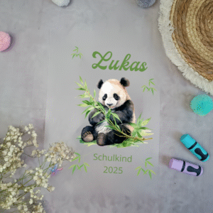 Bügelbild für Zuckertüte Panda Bär mit Bambus für Schultüte mit Name /A4