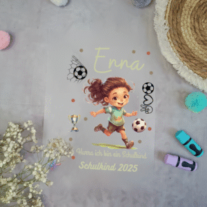 Bügelbild Fußball Mädchen für Schultüte – personalisiert mit Name – A4 Aufbügler Einschulung DIY