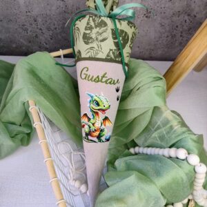 Kita-Tüte Drache aus Stoff – Kleine Zuckertüte 35 cm für Jungen zur Einschulung oder Kita-Start