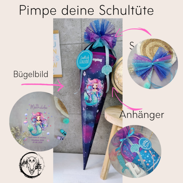 Pimp deine Schultüte Wundertüte Bügelbild A5 / Schleife Button Anhänger für die Zuckertüte – Bild 2