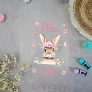 Bügelbild für schultüte Hase mit Schmetterling A4 mit Namen und Datum