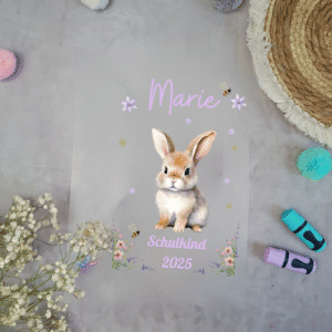 Bügelbild für schultüte Hase mit Blumenwiese A4 mit Namen und Datum