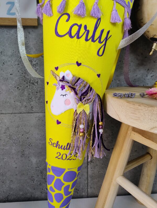 Schultüte passend zum Subärkraft mit Einhorn , Namen und Tüll – Bild 3