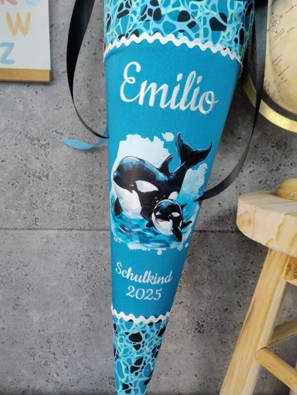 Schultüte zum Abtauchbär mit Orca Wal und Namen – Bild 3