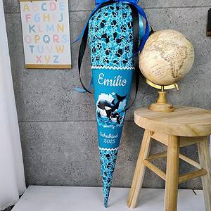 Schultüte zum Abtauchbär mit Orca Wal und Namen