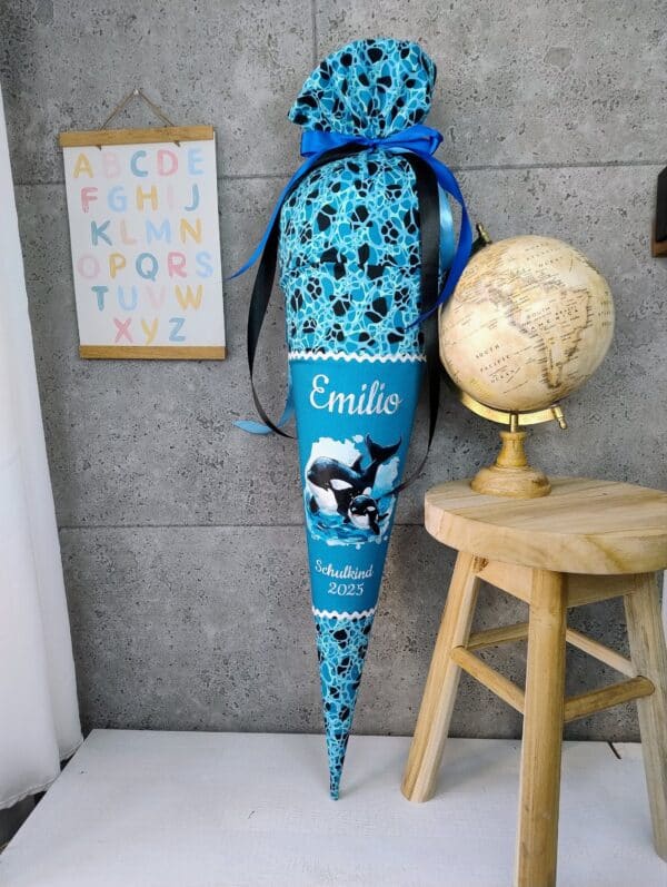 Schultüte zum Abtauchbär mit Orca Wal und Namen