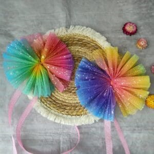 Schleife für Schultüte aus Tüll farblauf glitzer Regenbogen