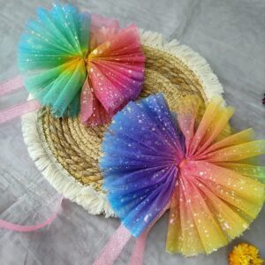 Schleife für Schultüte aus Tüll farblauf glitzer Regenbogen