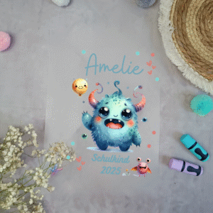 Bügelbild für Schultüte Mädchen Monster mit Namen / Datum A4