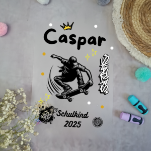 Bügelbild skater Boy für Schultüte mit Namen / Datum A4