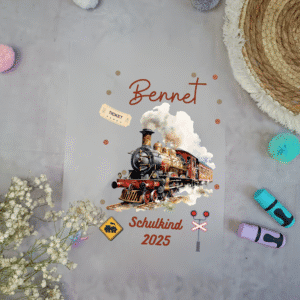 ügelbild Eisenbahn Dampflock für Schultüte mit Namen / Datum A4