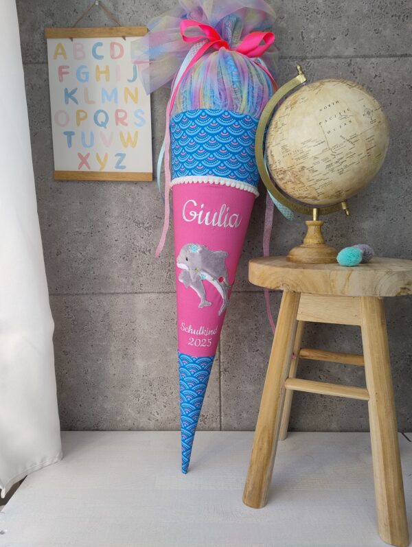 Schultüte zum Dolphin Pippa mit Delfin Zuckertüte mit Tüll zum Ranzen mit Namen – Bild 2