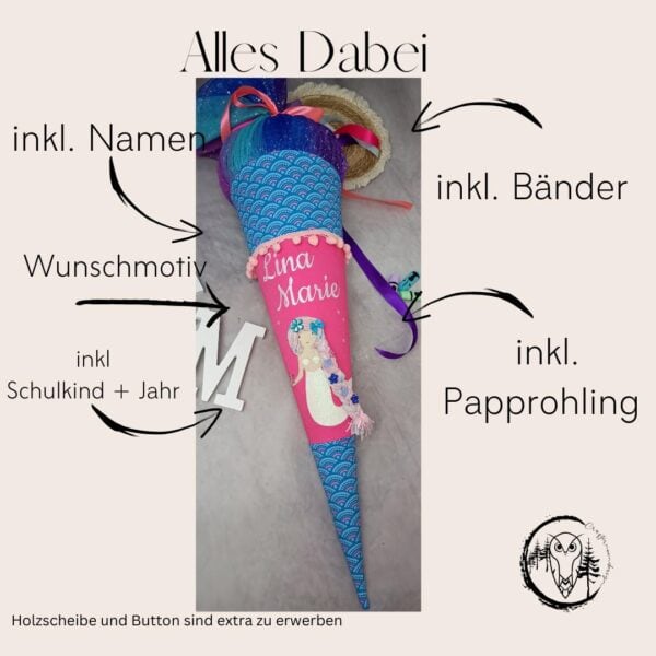 Schultüte zum Dolphin Pippa mit Delfin Zuckertüte mit Tüll zum Ranzen mit Namen – Bild 3