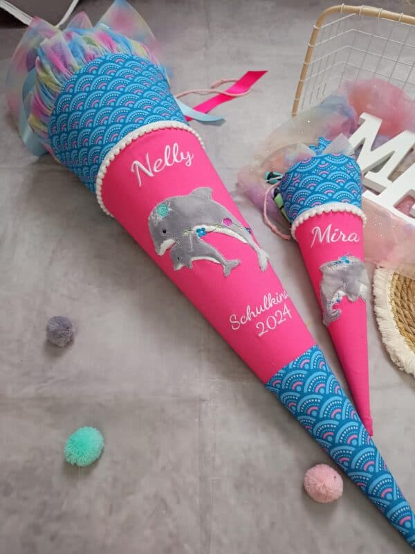 Schultüte zum Dolphin Pippa mit Delfin Zuckertüte mit Tüll zum Ranzen mit Namen – Bild 2