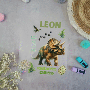 Bügelbild Triceratops Dino für Schultüte mit Namen / Datum A4