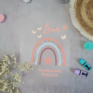 Bügelbild für Schultüte Regenbogen Boho mit Namen / Datum A4