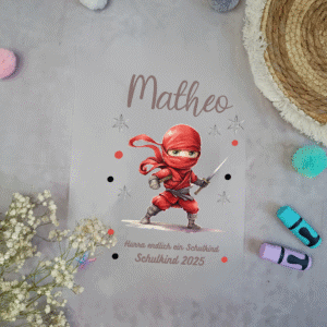 Bügelbild Ninja Rot für Schultüte mit Namen A4