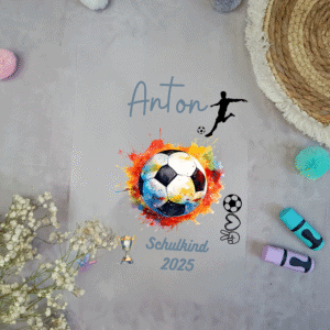 Bügelbild Fussball Farbexplosion für Schultüte mit Namen A4
