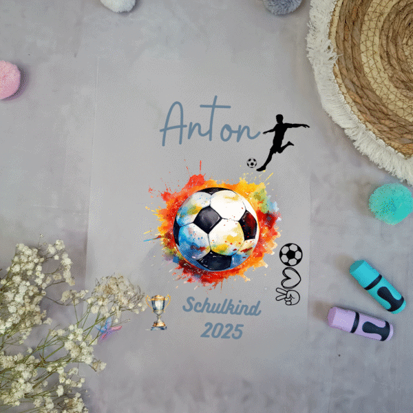 Bügelbild Fussball Farbexplosion für Schultüte mit Namen A4