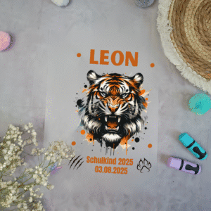 Bügelbild für Schultüte Tiger mit Namen / Datum A4